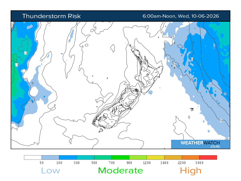 Thunderstorm risk for 6:01am on Wed 10 June 2026