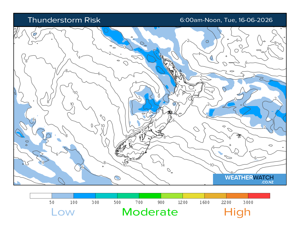 Thunderstorm risk for 6:01am on Tue 16 June 2026