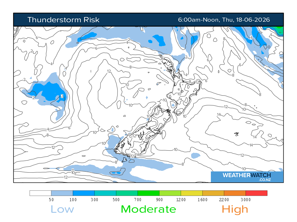 Thunderstorm risk for 6:01am on Thu 18 June 2026