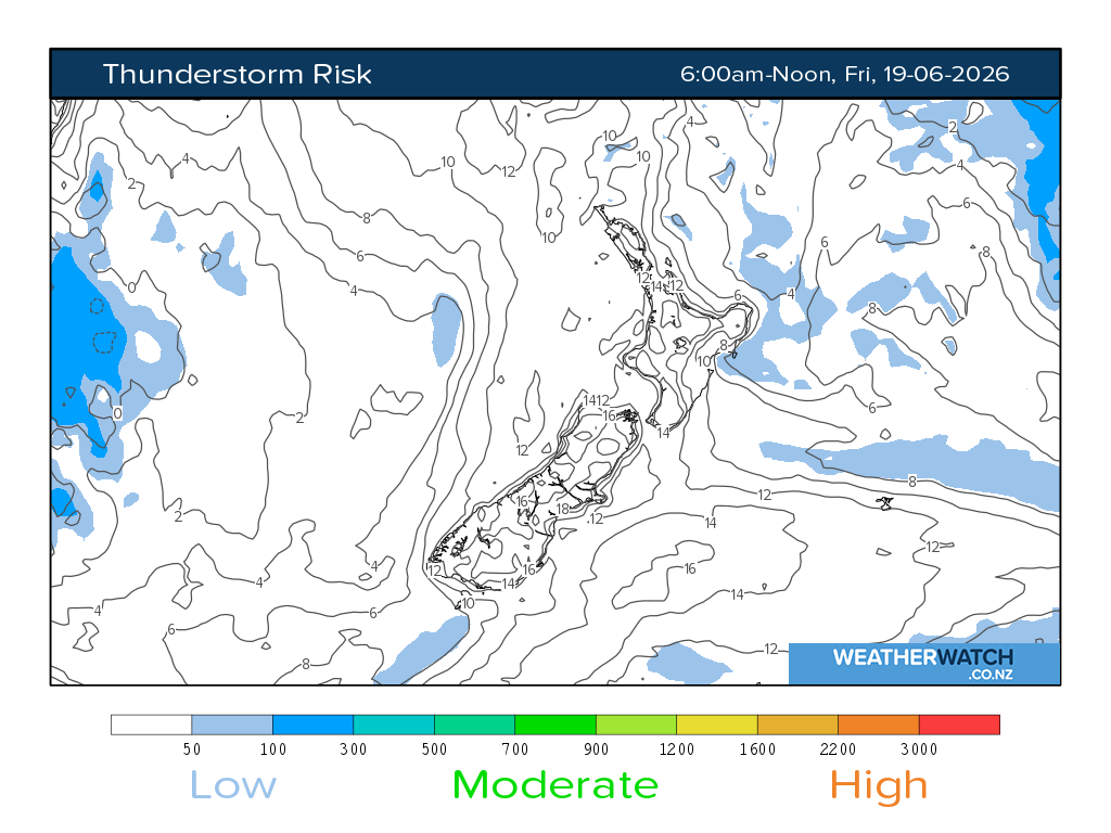 Thunderstorm risk for 6:01am on Fri 19 June 2026