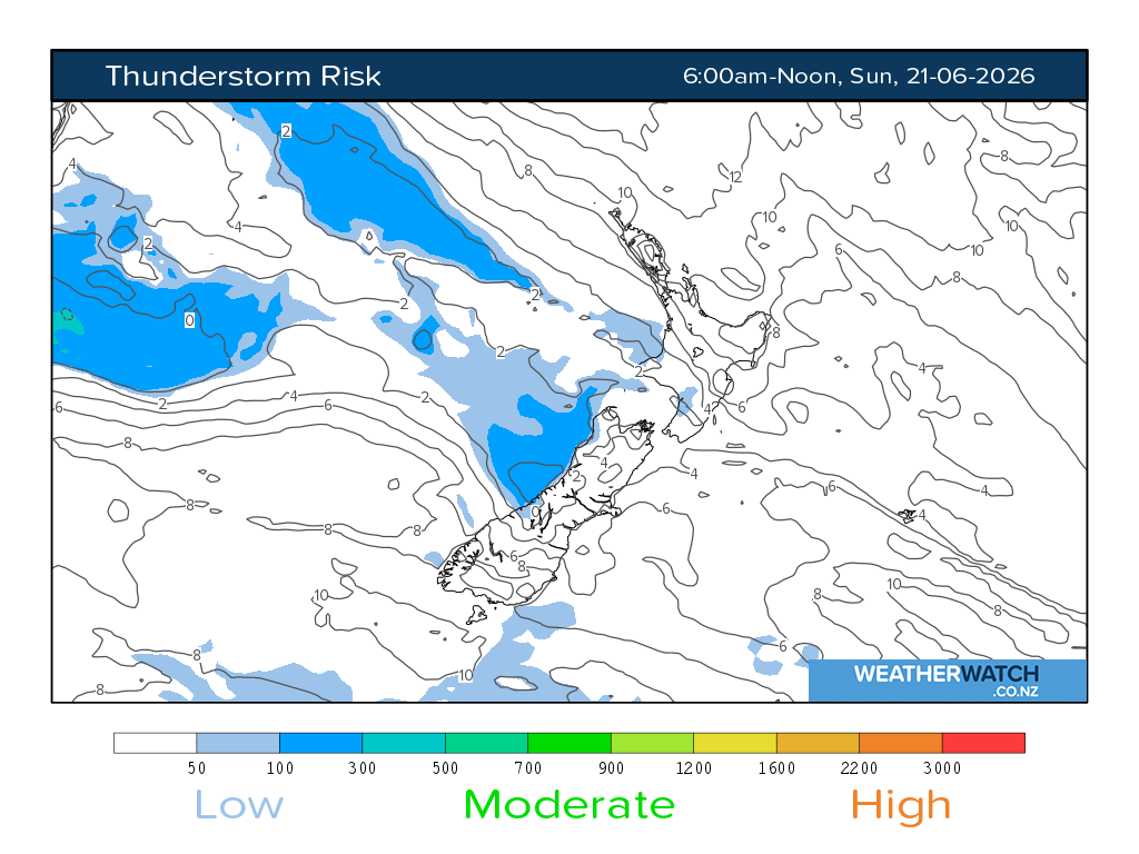 Thunderstorm risk for 6:01am on Sun 21 June 2026