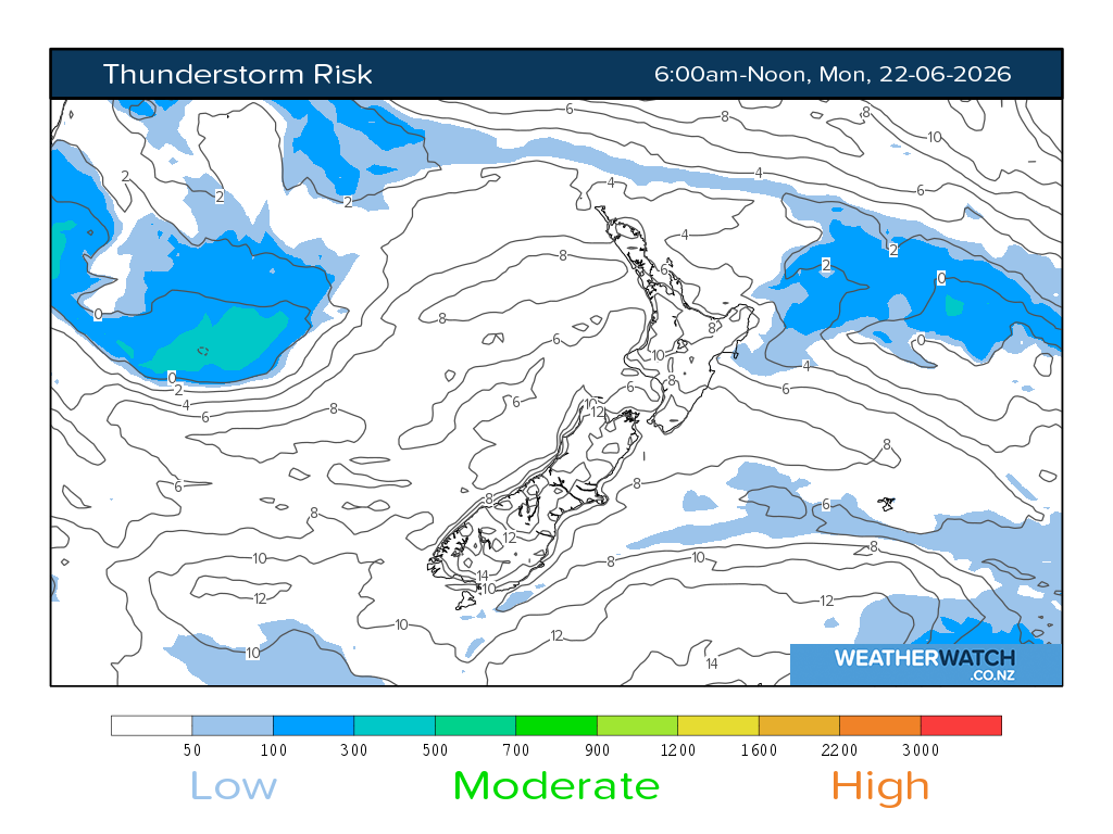 Thunderstorm risk for 6:01am on Mon 22 June 2026