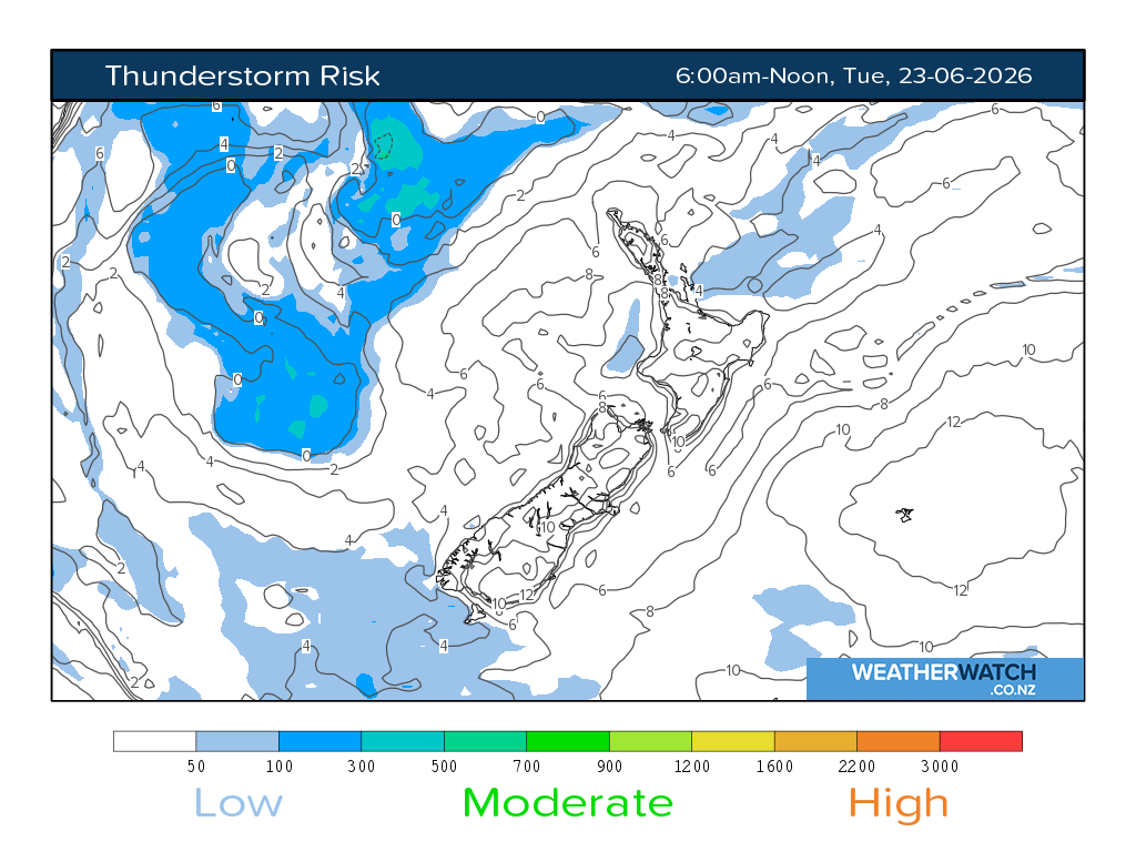 Thunderstorm risk for 6:01am on Tue 23 June 2026