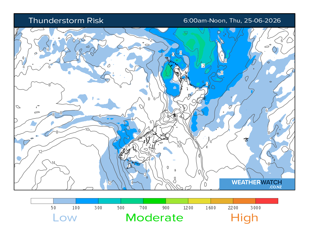 Thunderstorm risk for 6:01am on Thu 25 June 2026