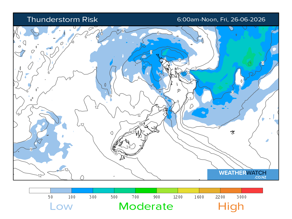 Thunderstorm risk for 6:01am on Fri 26 June 2026
