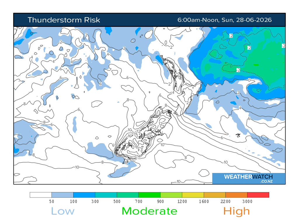 Thunderstorm risk for 6:01am on Sun 28 June 2026