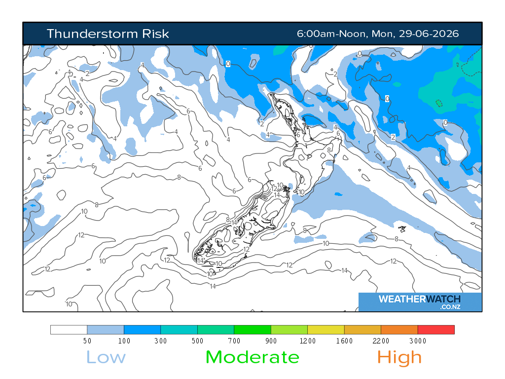 Thunderstorm risk for 6:01am on Mon 29 June 2026