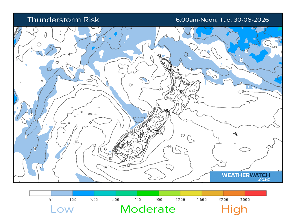 Thunderstorm risk for 6:01am on Tue 30 June 2026