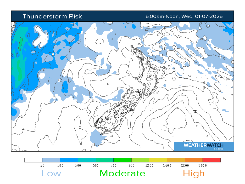 Thunderstorm risk for 6:01am on Wed 1 July 2026