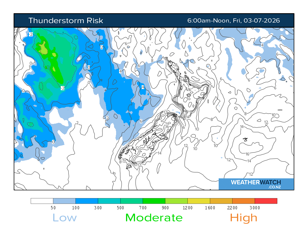 Thunderstorm risk for 6:01am on Fri 3 July 2026