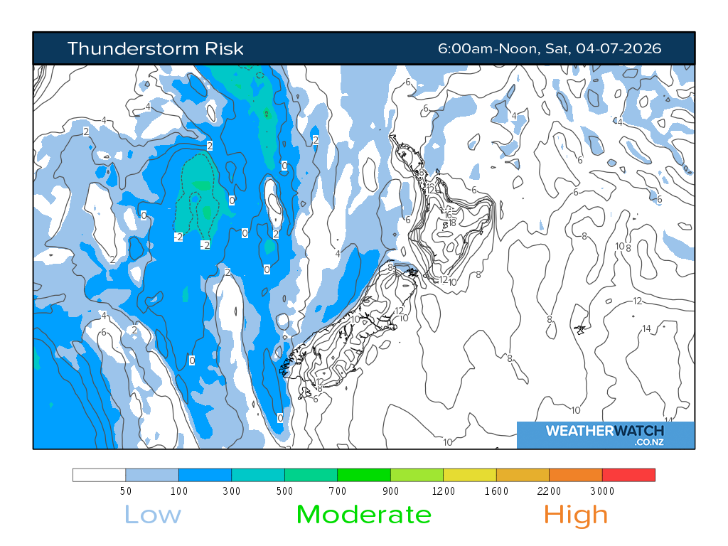 Thunderstorm risk for 6:01am on Sat 4 July 2026
