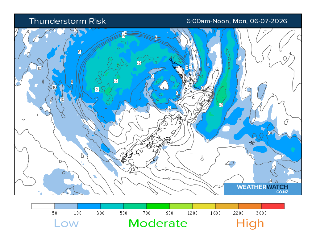 Thunderstorm risk for 6:01am on Mon 6 July 2026