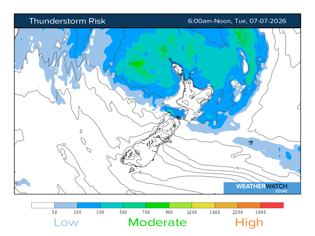 Thunderstorm risk for 6:01am on Tue 7 July 2026