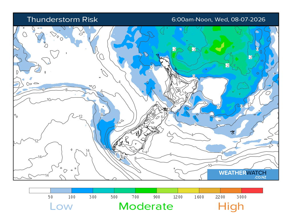 Thunderstorm risk for 6:01am on Wed 8 July 2026