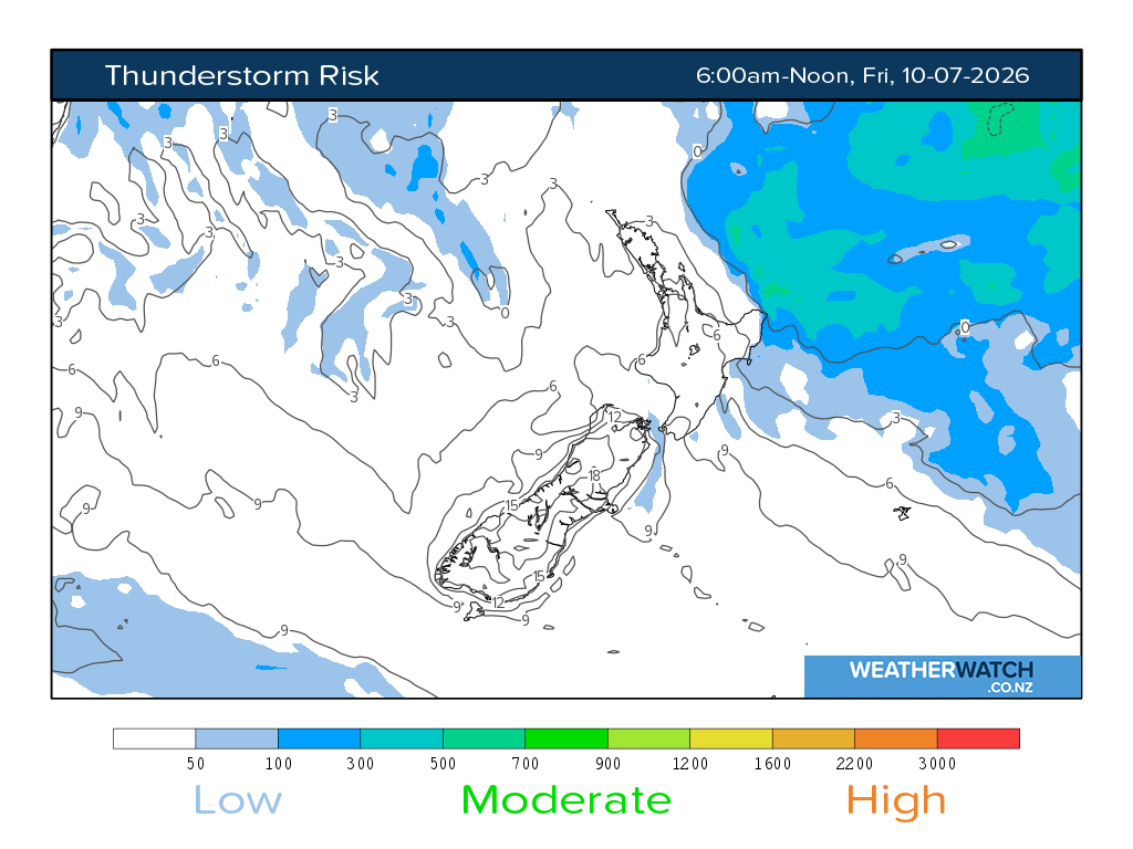 Thunderstorm risk for 6:01am on Fri 10 July 2026