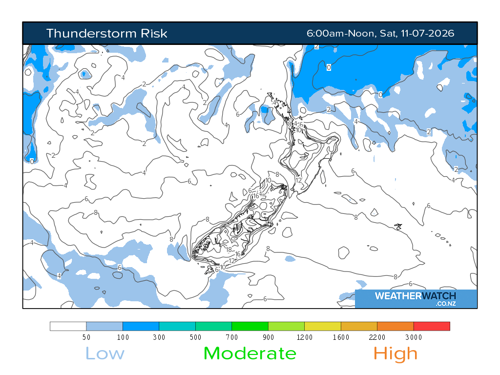 Thunderstorm risk for 6:01am on Sat 11 July 2026
