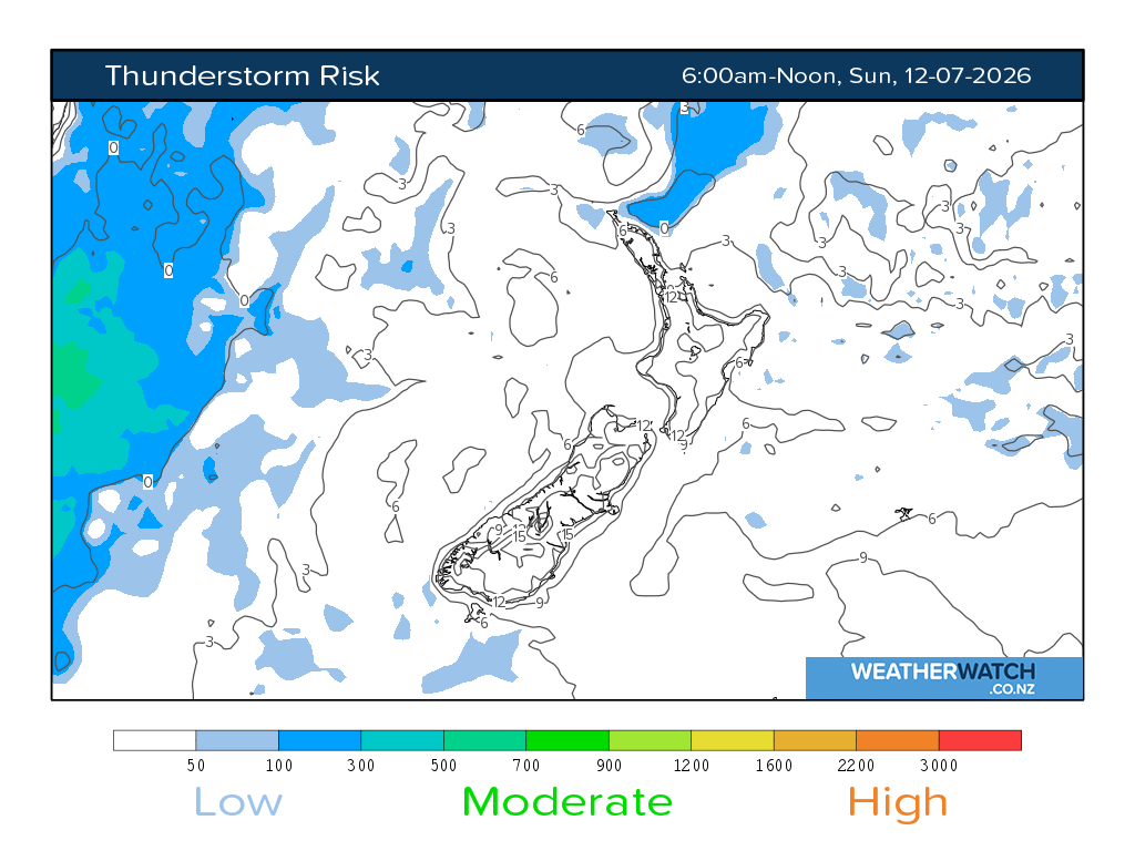 Thunderstorm risk for 6:01am on Sun 12 July 2026