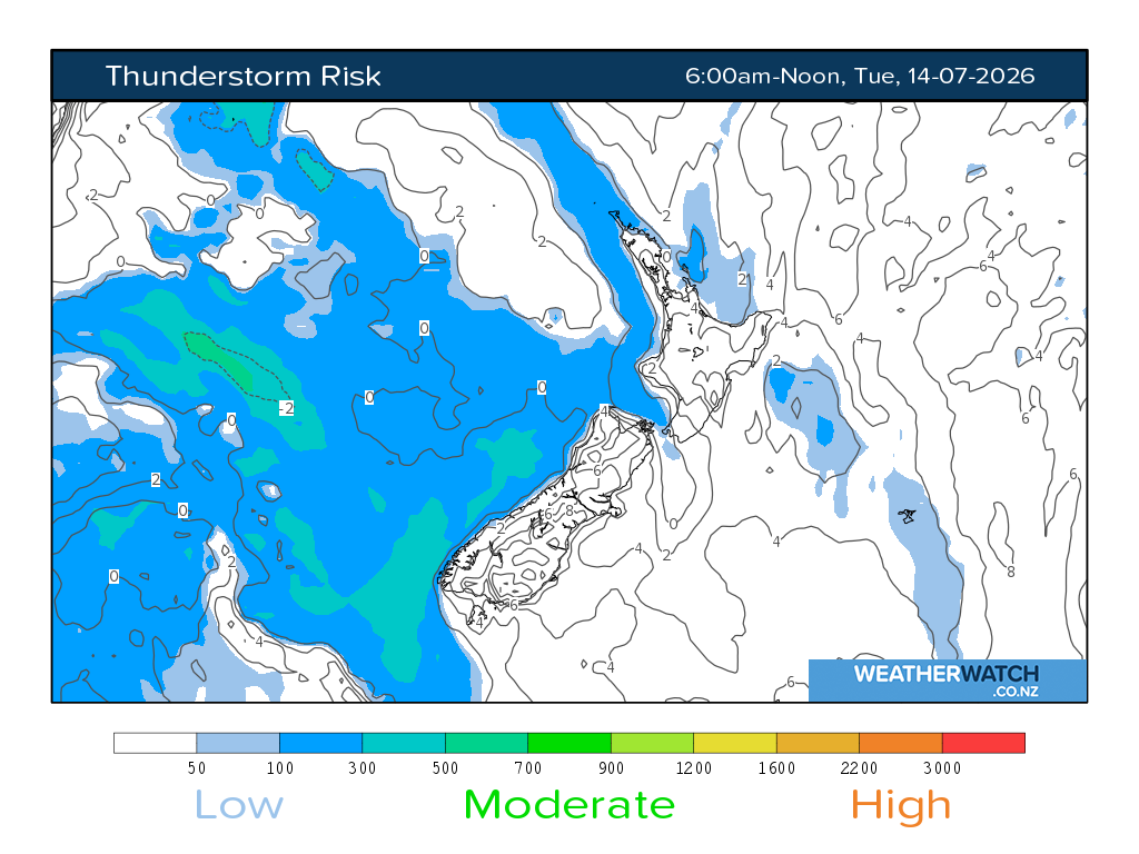 Thunderstorm risk for 6:01am on Tue 14 July 2026