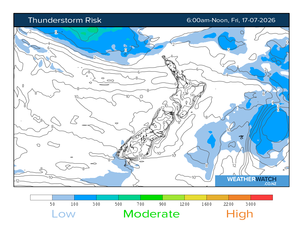 Thunderstorm risk for 6:01am on Fri 17 July 2026