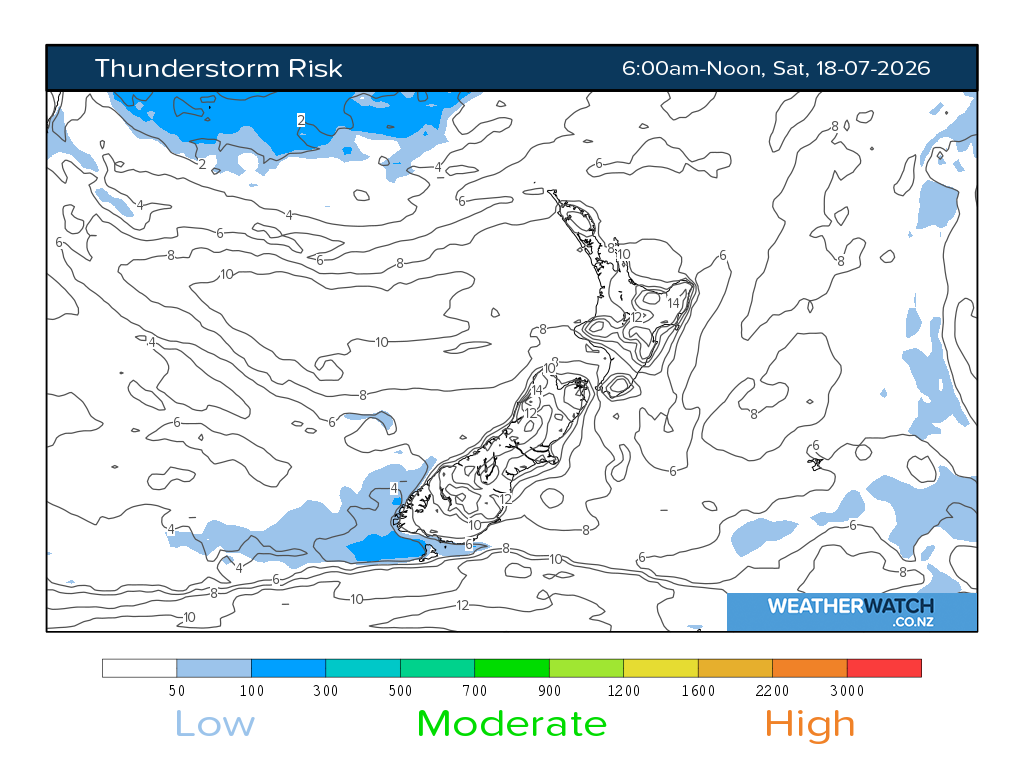 Thunderstorm risk for 6:01am on Sat 18 July 2026