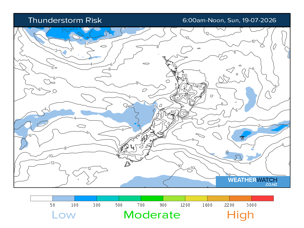 Thunderstorm risk for 6:01am on Sun 19 July 2026