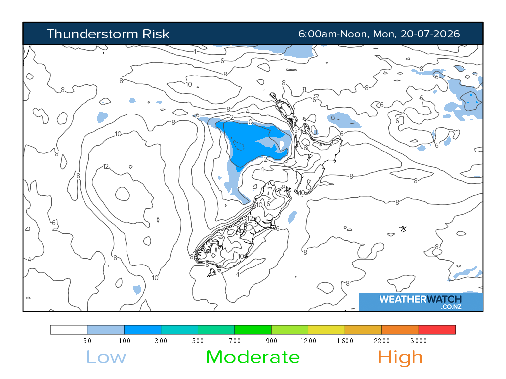Thunderstorm risk for 6:01am on Mon 20 July 2026