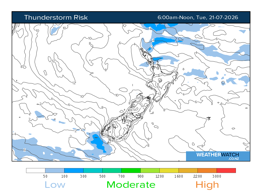 Thunderstorm risk for 6:01am on Tue 21 July 2026