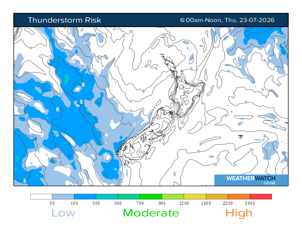 Thunderstorm risk for 6:01am on Thu 23 July 2026
