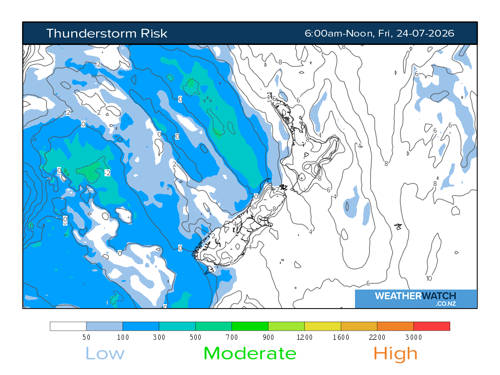 Thunderstorm risk for 6:01am on Fri 24 July 2026