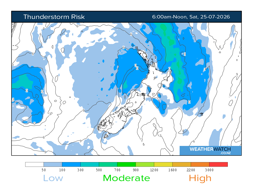 Thunderstorm risk for 6:01am on Sat 25 July 2026