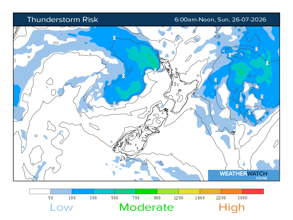 Thunderstorm risk for 6:01am on Sun 26 July 2026