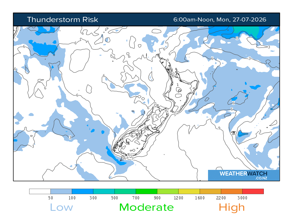 Thunderstorm risk for 6:01am on Mon 27 July 2026