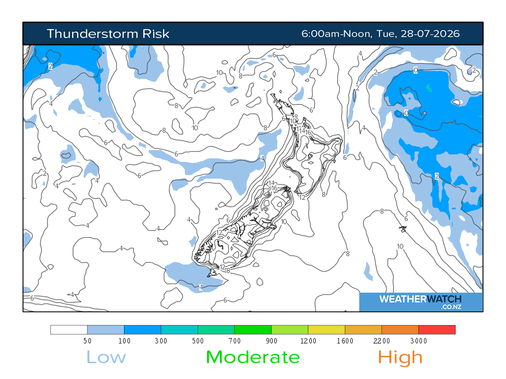 Thunderstorm risk for 6:01am on Tue 28 July 2026