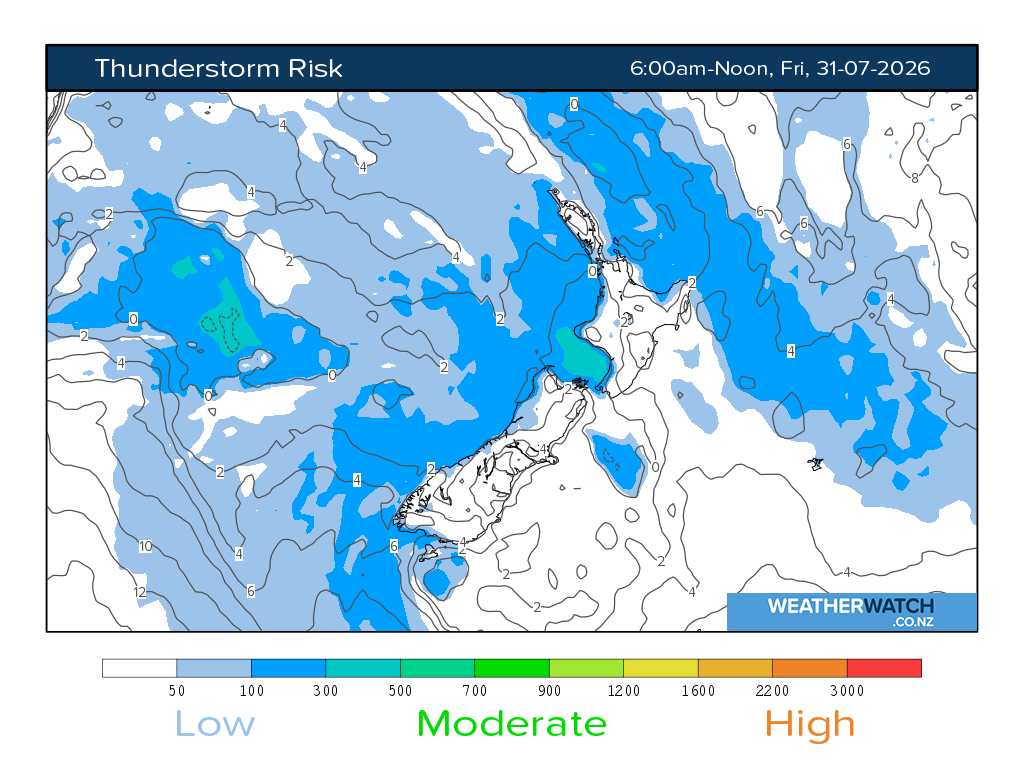 Thunderstorm risk for 6:01am on Fri 31 July 2026