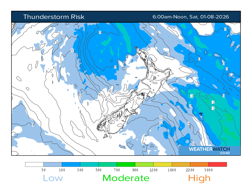 Thunderstorm risk for 6:01am on Sat 1 August 2026