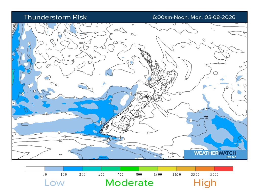 Thunderstorm risk for 6:01am on Mon 3 August 2026