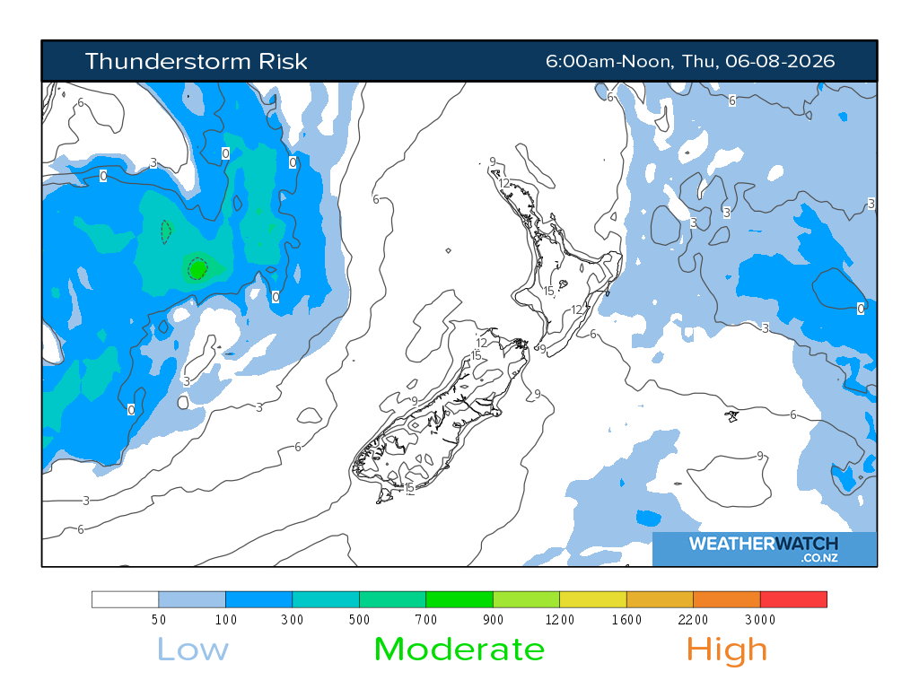 Thunderstorm risk for 6:01am on Thu 6 August 2026