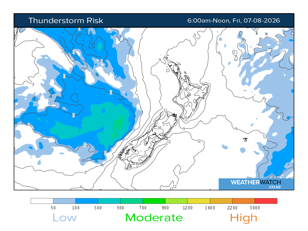 Thunderstorm risk for 6:01am on Fri 7 August 2026