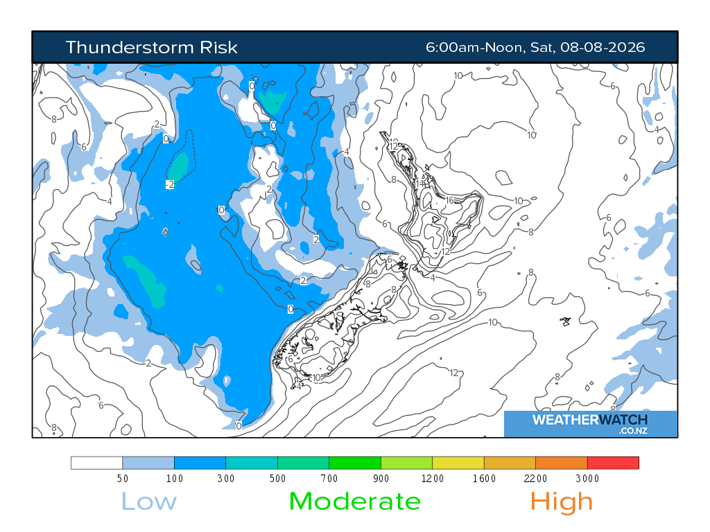 Thunderstorm risk for 6:01am on Sat 8 August 2026