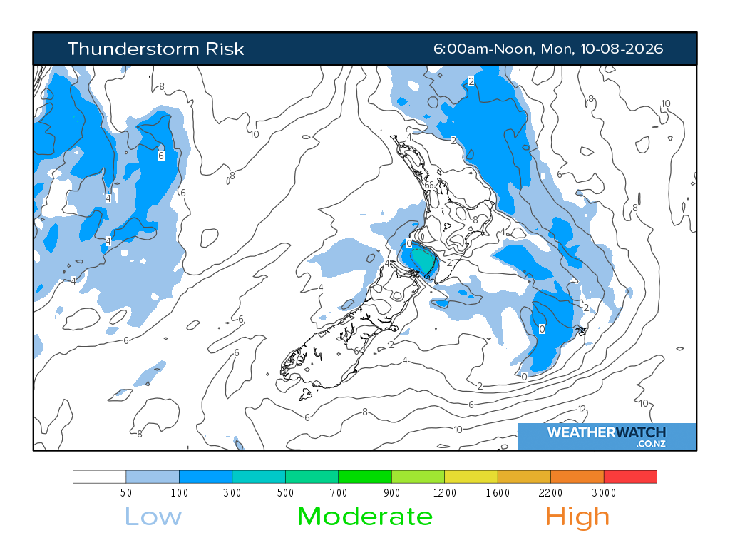 Thunderstorm risk for 6:01am on Mon 10 August 2026