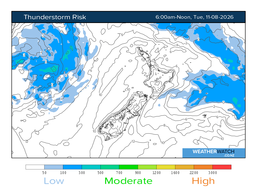 Thunderstorm risk for 6:01am on Tue 11 August 2026