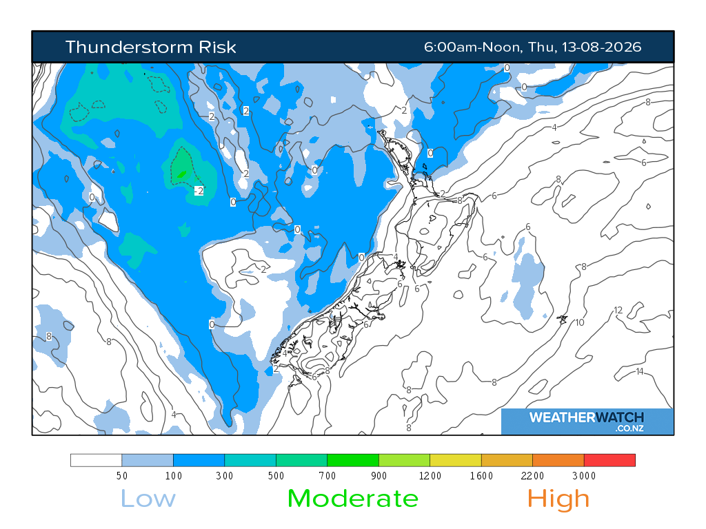 Thunderstorm risk for 6:01am on Thu 13 August 2026