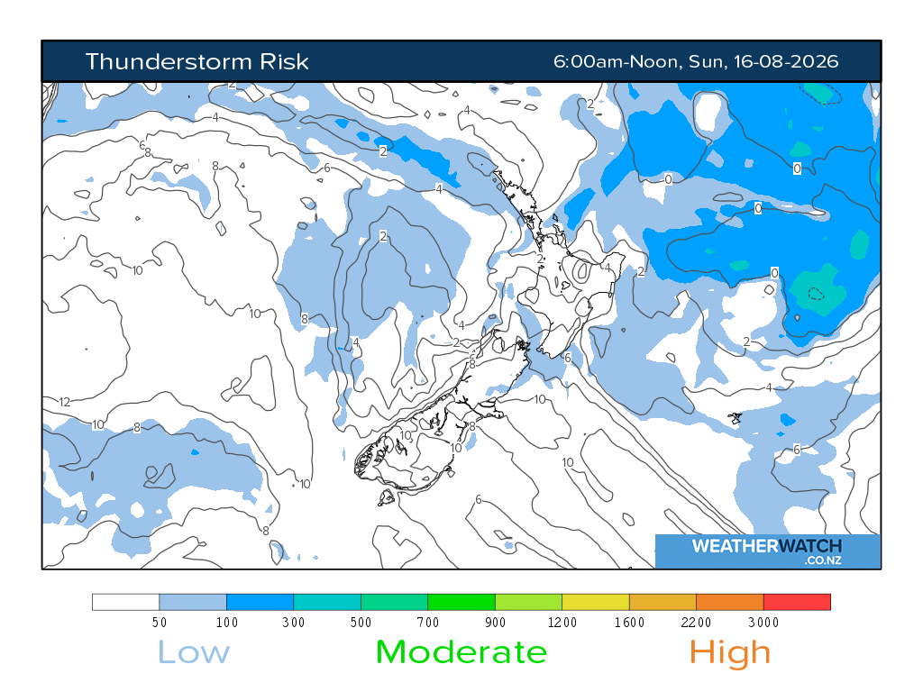 Thunderstorm risk for 6:01am on Sun 16 August 2026