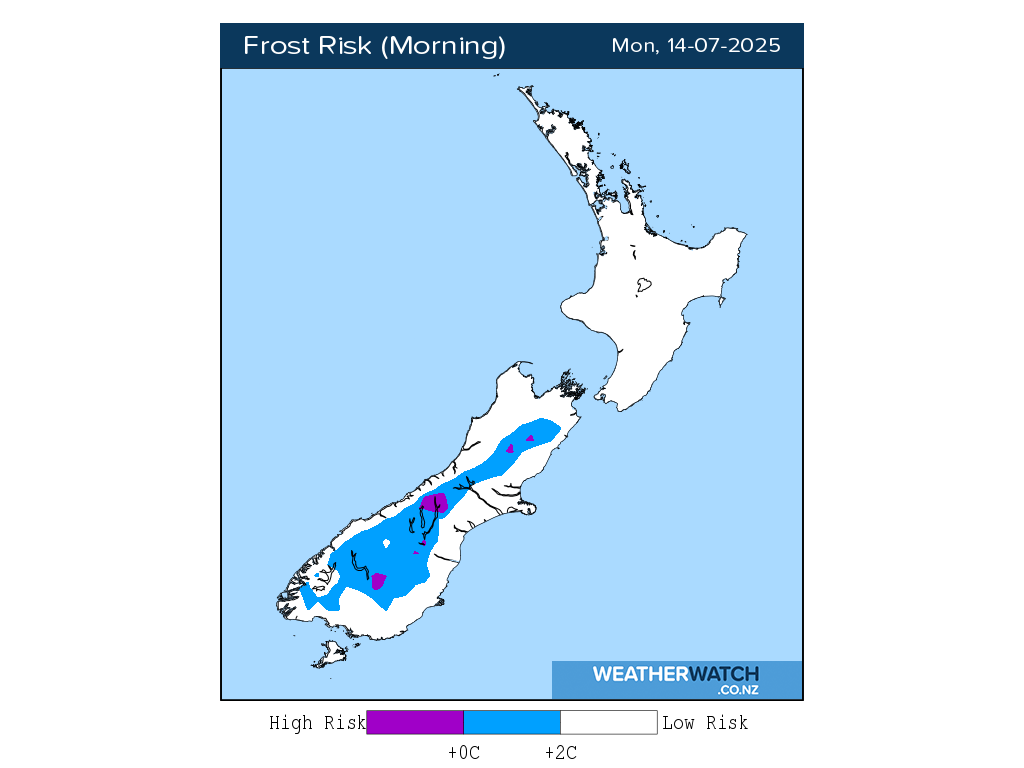 Frost risk for 12:01am on Mon 14 July 2025