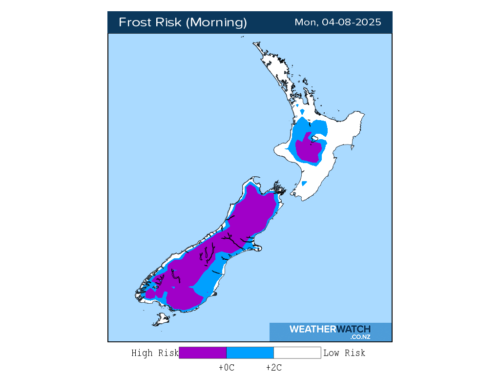 Frost risk for 12:01am on Mon 4 August 2025