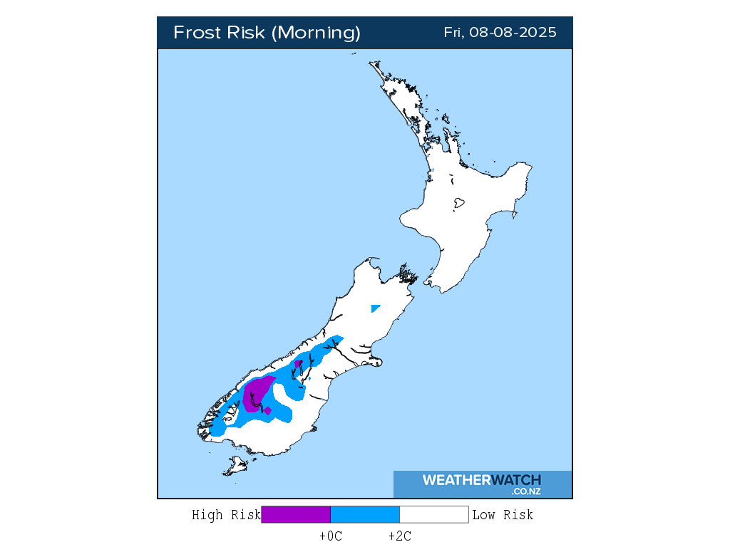 Frost risk for 12:01am on Fri 8 August 2025