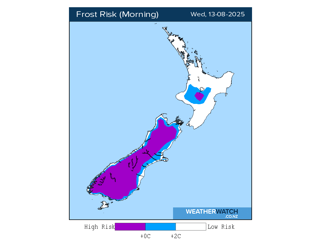 Frost risk for 12:01am on Wed 13 August 2025