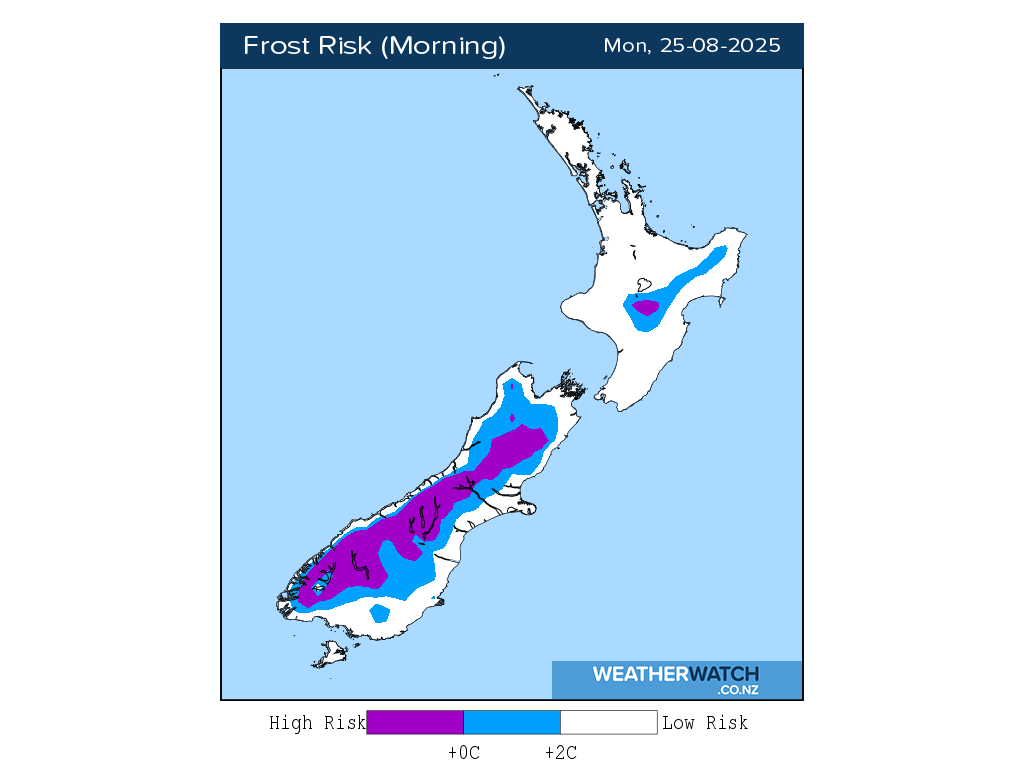Frost risk for 12:01am on Mon 25 August 2025
