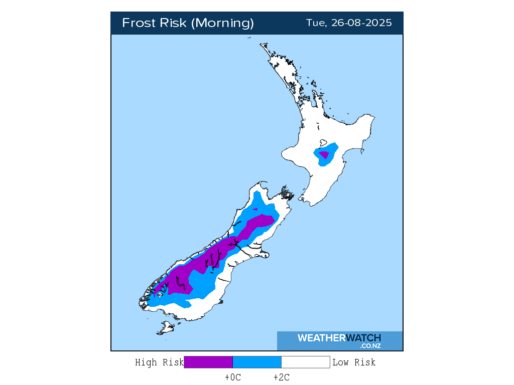 Frost risk for 12:01am on Tue 26 August 2025