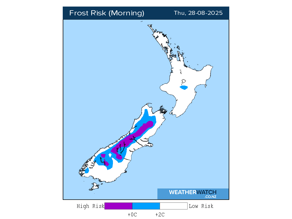 Frost risk for 12:01am on Thu 28 August 2025